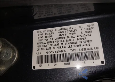 2006 Honda Accord 2.4 Ex z USA, uszkodzony, nr VIN 1HGCM55866A094371